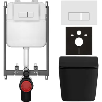 Toaletní stolek CERANO - Kompletní podomítkový WC set Forte - černá matná - WC tlačítko Prime/Modulo, bílá - pro zazdění - 51x35 cm