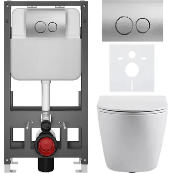 Toaletní stolek CERANO - Kompletní podomítkový WC set Cesso - bílá matná - WC tlačítko Prime/Duoalo, stříbrná - volně stojící - předstěnová/sádrokarton instalace - 51x35 cm