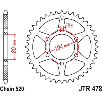 Řetězová sada pro motocykl Řetězová rozeta JT JTR 478-38 38 zubů, 520 JTR478.38