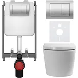 CERANO - WC závěsné s integrovaným elektronickým bidetem Cronus Standard, Vortex Rimless 180° + UF sedátko - bílá lesklá - WC tlačítko Prime/Maxio, stříbrná - pro zazdění - 59,3x38,4 cm