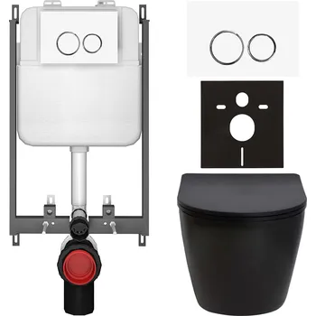 Toaletní stolek CERANO - Kompletní podomítkový WC set Verde - černá matná - WC tlačítko Prime/Duoalo, bílá - pro zazdění - 51x35 cm