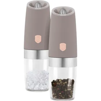Mlýnek na koření BERLINGERHAUS Mlýnek na pepř a sůl gravitační sada 2 ks Taupe Collection BH-9548 + Utěrka švédská 30x30cm mikrovlákno (3ks) v hodnotě 89,-
