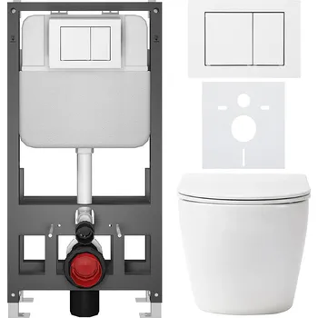 Toaletní stolek CERANO - Kompletní podomítkový WC set Verde - bílá matná - WC tlačítko Prime/Maxio, bílá - volně stojící - předstěnová/sádrokarton instalace - 51x35 cm