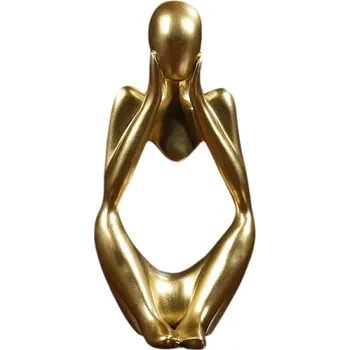Abstraktní soška 6 x 5 x 13 cm Sedící postava přemýšlející Moderní dekorace na stůl Designová socha z pryskyřice zlatá