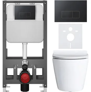 Toaletní stolek CERANO - Kompletní podomítkový WC set Norbi - bílá lesklá - WC tlačítko Prime/Modulo, černá - volně stojící - předstěnová/sádrokarton instalace - 51x35 cm