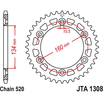 Řetězová sada pro motocykl Hliníková řetězová rozeta JT JTA 1308-39BLK 39 zubů, 520 černá JTA1308.39BLK