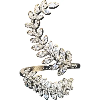 Prsten Univerzální nastavitelný dámský prstýnek Spirálový tvar listů Otevřený design Mosaz Nerezová ocel Lesklý kubický zirkon Luxusní šperk