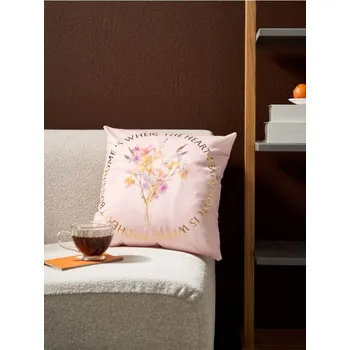 Povlak na polštářek Sinsay - Povlak na polštář s květinovým motivem a nápisem - pastelová růžová - 993EC-03X - 993EC-03X-ONE