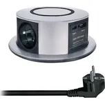 Solight 3z + USB A+C 20W PD, Wireless 10W, výsuvný blok zásuvek, 2m, stříbrný PP120CW-PD20