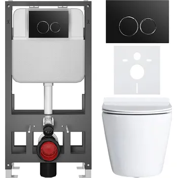 Toaletní stolek CERANO - Kompletní podomítkový WC set Norbi - bílá lesklá - WC tlačítko Prime/Duoalo, černá - volně stojící - předstěnová/sádrokarton instalace - 51x35 cm