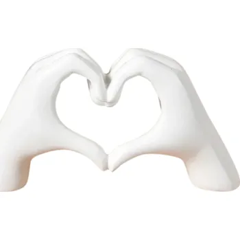 Dekorativní soška ruce ve tvaru srdce 10,6 x 3,5 x 6,5 cm Moderní bytová dekorace na poličku stůl nebo komodu bílá
