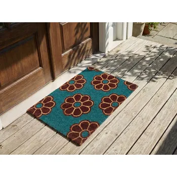 Rohožka Rohožka vícebarevná kokosové vlákno s gumovým spodkem 50 x 80 cm dekorace s motivem květin vítací rohožka Beliani