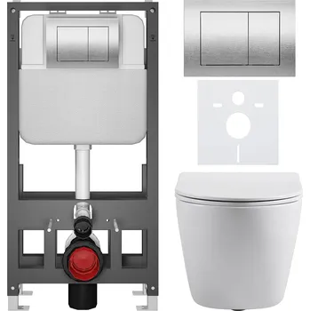 Toaletní stolek CERANO - Kompletní podomítkový WC set Cesso - bílá lesklá - WC tlačítko Prime/Maxio, stříbrná - volně stojící - předstěnová/sádrokarton instalace - 51x35 cm