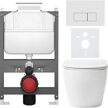 Toaletní stolek CERANO - Kompletní podomítkový WC set Verde - bílá lesklá - WC tlačítko Prime/Modulo, bílá - ovládání shora - předstěnová/sádrokarton instalace - 51x35 cm