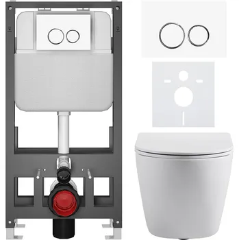 Toaletní stolek CERANO - Kompletní podomítkový WC set Cesso - bílá matná - WC tlačítko Prime/Duoalo, bílá - volně stojící - předstěnová/sádrokarton instalace - 51x35 cm