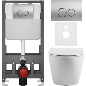 Toaletní stolek CERANO - Kompletní podomítkový WC set Cesso - bílá lesklá - WC tlačítko Prime/Duoalo, stříbrná - volně stojící - předstěnová/sádrokarton instalace - 51x35 cm