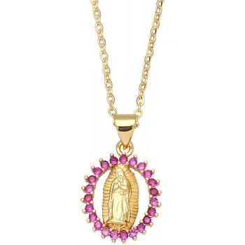 Náhrdelník Náhrdelník Medailonek Panna Maria - Zlatá/Růžová KP-38856