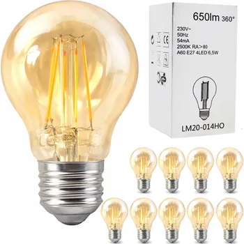 Žárovka 10x LED žárovka filament E27 A60 6,5W 2500K 650lm teplá bílá 360° EDISON