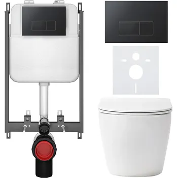 Toaletní stolek CERANO - Kompletní podomítkový WC set Verde - bílá matná - WC tlačítko Prime/Modulo, černá - pro zazdění - 51x35 cm