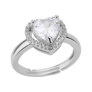 Prsten Dámský prstýnek Otevřený nastavitelný prsten se srdíčkovým drahokamem a ozdobnými kamínky Elegantní romantický šperk stříbrná