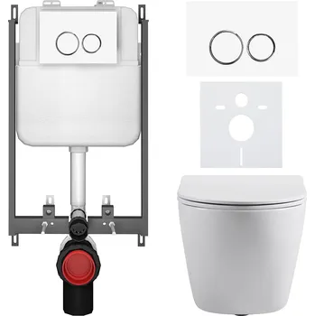 Toaletní stolek CERANO - Kompletní podomítkový WC set Cesso - bílá lesklá - WC tlačítko Prime/Duoalo, bílá - pro zazdění - 51x35 cm