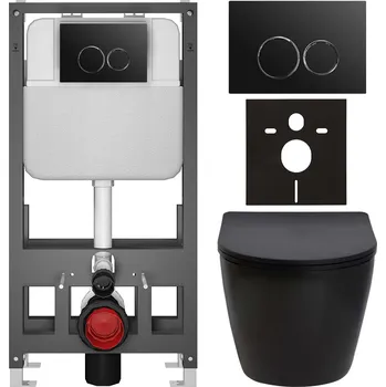 Toaletní stolek CERANO - Kompletní podomítkový WC set Verde - černá matná - WC tlačítko Prime/Duoalo, černá - volně stojící - předstěnová/sádrokarton instalace - 51x35 cm