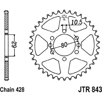 Řetězová sada pro motocykl Řetězová rozeta JT JTR 843-49 49 zubů, 428 YAMAHA DT 125 LC 1984-1987