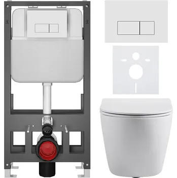 Toaletní stolek CERANO - Kompletní podomítkový WC set Cesso - bílá matná - WC tlačítko Prime/Modulo, bílá - volně stojící - předstěnová/sádrokarton instalace - 51x35 cm