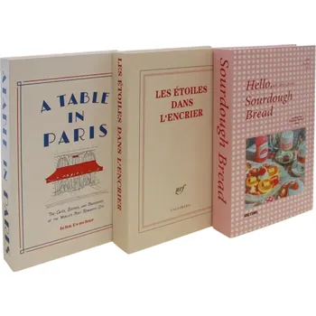 Dekorační falešné knihy 3 ks Neotevíratelné knihy A Table in Paris Les Étoiles Sourdough Bread dekorace