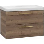 EBS Urban Skříňka s umyvadlem 81cm, dub Halifax/madlo zlatá kartáčovaná