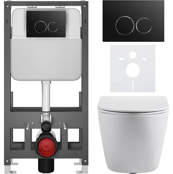 Toaletní stolek CERANO - Kompletní podomítkový WC set Cesso - bílá matná - WC tlačítko Prime/Duoalo, černá - volně stojící - předstěnová/sádrokarton instalace - 51x35 cm