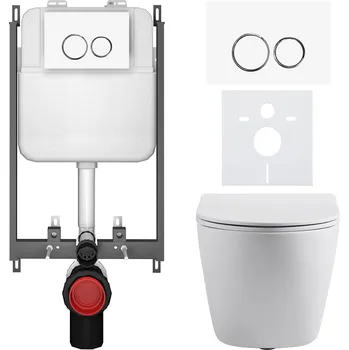 Toaletní stolek CERANO - Kompletní podomítkový WC set Cesso - bílá matná - WC tlačítko Prime/Duoalo, bílá - pro zazdění - 51x35 cm