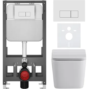 Toaletní stolek CERANO - Kompletní podomítkový WC set Forte - bílá lesklá - WC tlačítko Prime/Modulo, bílá - volně stojící - předstěnová/sádrokarton instalace - 51x35 cm