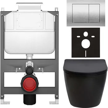 Toaletní stolek CERANO - Kompletní podomítkový WC set Verde - černá matná - WC tlačítko Prime/Maxio, stříbrná - ovládání shora - předstěnová/sádrokarton instalace - 51x35 cm