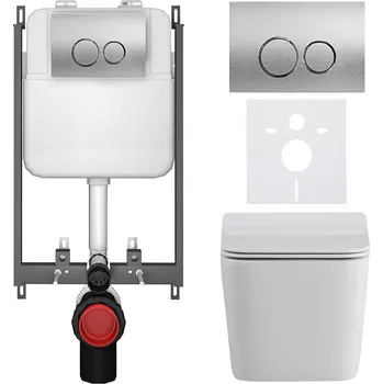 Toaletní stolek CERANO - Kompletní podomítkový WC set Forte - bílá lesklá - WC tlačítko Prime/Duoalo, stříbrná - pro zazdění - 51x35 cm