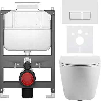 Toaletní stolek CERANO - Kompletní podomítkový WC set Cesso - bílá matná - WC tlačítko Prime/Modulo, bílá - ovládání shora - předstěnová/sádrokarton instalace - 51x35 cm