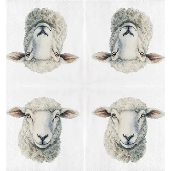 Papírový ubrousek Ubrousky WATERCOLOR FARM, farmářská zvířata - ovce, 33x33cm|Esschert Design