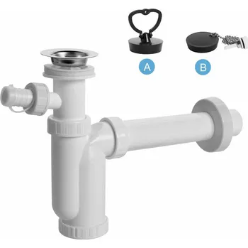 Sifon Umyvadlový sifon s nerezovou miskou, zátkou, řetízkem a pračkovým vývodem DN 40