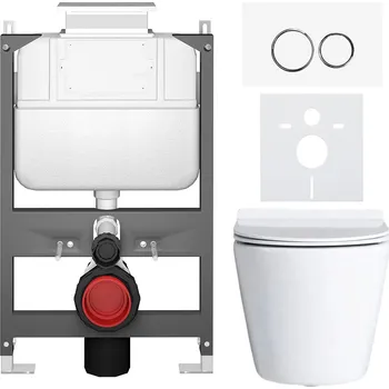 Toaletní stolek CERANO - Kompletní podomítkový WC set Norbi - bílá lesklá - WC tlačítko Prime/Duoalo, bílá - ovládání shora - předstěnová/sádrokarton instalace - 51x35 cm