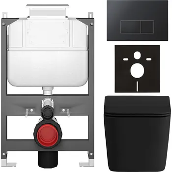 Toaletní stolek CERANO - Kompletní podomítkový WC set Forte - černá matná - WC tlačítko Prime/Modulo, černá - ovládání shora - předstěnová/sádrokarton instalace - 51x35 cm