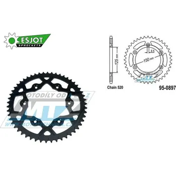 Řetězová sada pro motocykl Rozeta řetězová (převodník) Dural 0897-52zubů ESJOT 53-32065-52B - barva černá - KTM 125SX+250SXF+ 360EXC+400EXCF+300XC+450XCF+440MX+790 Adventure+620 EGS+690 Duke+125LC2+ 350LC4+525SMR+690SMC + Husab AL-0897-52-XB
