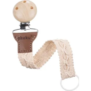 Dětské zboží Řetízek na dudlík Akuku béžová – bavlněná stužka s dřevěným klipem