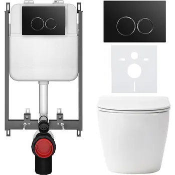 Toaletní stolek CERANO - Kompletní podomítkový WC set Verde - bílá matná - WC tlačítko Prime/Duoalo, černá - pro zazdění - 51x35 cm