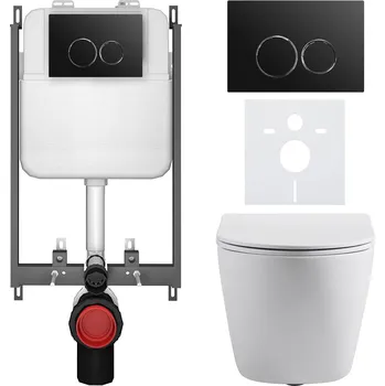 Toaletní stolek CERANO - Kompletní podomítkový WC set Cesso - bílá matná - WC tlačítko Prime/Duoalo, černá - pro zazdění - 51x35 cm