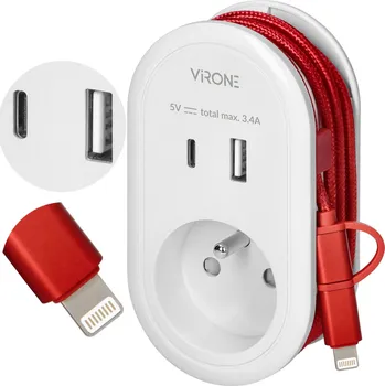 Elektrická zásuvka Elektrická Zásuvka , USB rozbočka Virone bílý