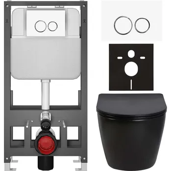 Toaletní stolek CERANO - Kompletní podomítkový WC set Verde - černá lesklá- WC tlačítko Prime/Duoalo, bílá - volně stojící - předstěnová/sádrokarton instalace - 51x35 cm