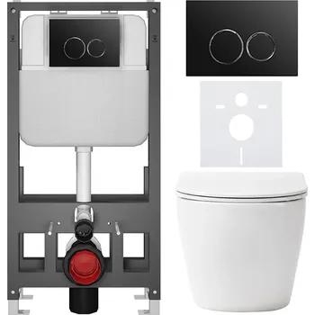 Toaletní stolek CERANO - Kompletní podomítkový WC set Verde - bílá matná - WC tlačítko Prime/Duoalo, černá - volně stojící - předstěnová/sádrokarton instalace - 51x35 cm