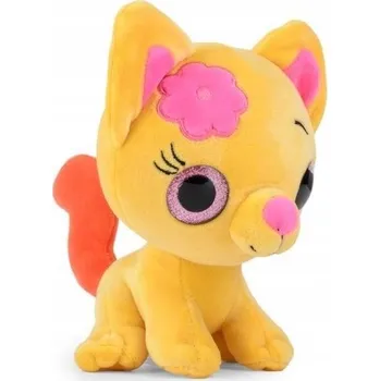 plyšák KOČKA S BROKÁTOVÝMI OČIMA PLYŠOVÁ HRAČKA S KVĚTINOU BLICKFANGER ŽLUTÁ KOČKA