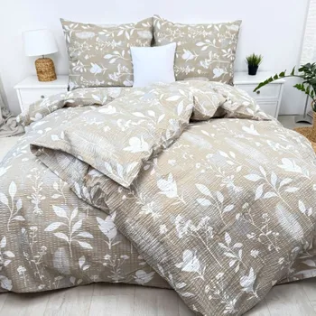 Povlečení Krepové povlečení Louka béžová Zapínání: zip, Velikost polštáře: 70x90, Velikost přikrývky: 140x260