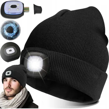Čepice Pánská/Dámská Zimní Čepice s LED Svítilnou - Pracovní, Teplá, 3 Režimy - Pro Sport